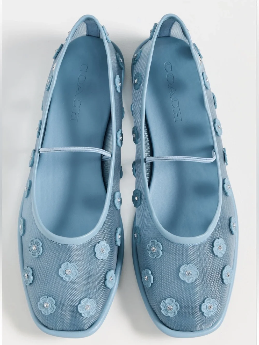 Coach Blue Mesh Floral Ballet Flats Rhinestone Embellished Shoes size 7.5 - Picture 2 of 7